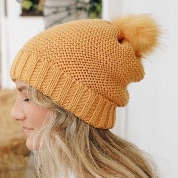 upstyleboutique Accessories - Mustard Pom Pom Beanie